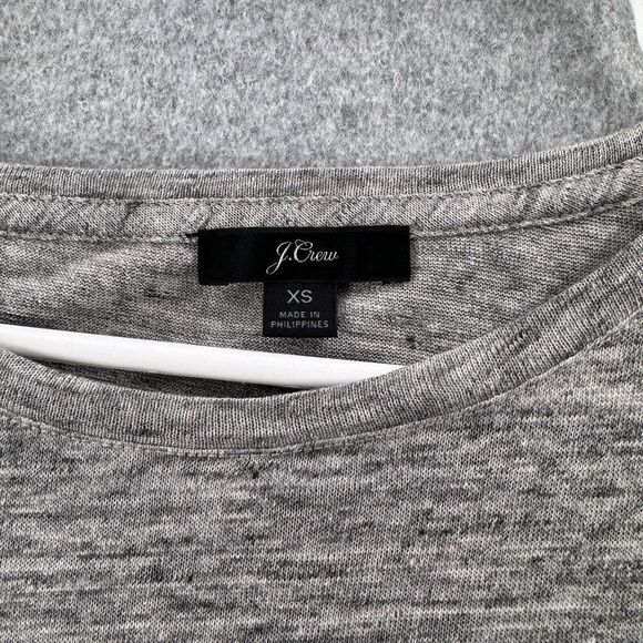 J Crew Top Tee Wmns XS Linen Short Sleeve Crew Neck T-Shirt Back Ruffle Gray - Picture 6 of 11